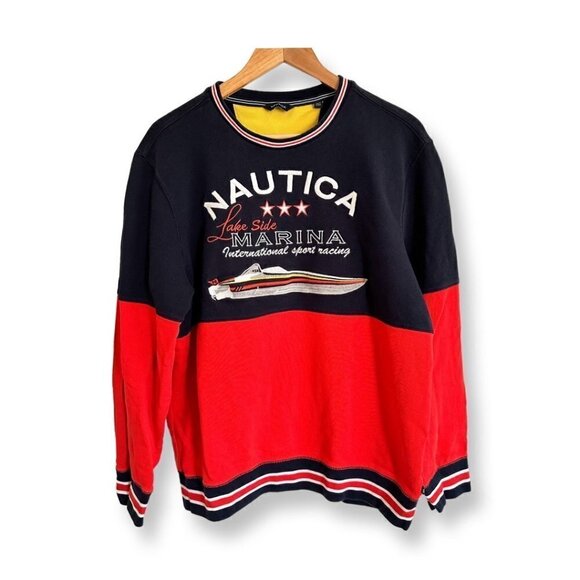 Nautica Men's Lakeside Marina Color Blocked Crewneck Sweatshirt Navy Size XL - Picture 1 of 12